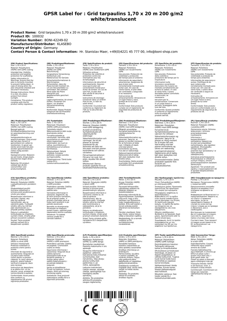 Netpresenning til stilladser 1, 70 x 20 m 200 g/m² Hvid/Translucent-2