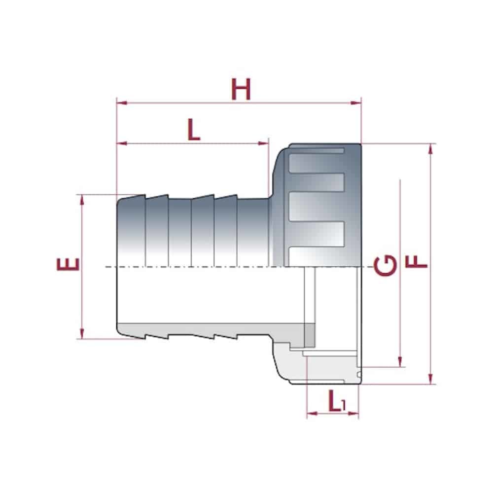 PVC Slangestuds med omløbermøtrik 2½" IG x 60 mm-0