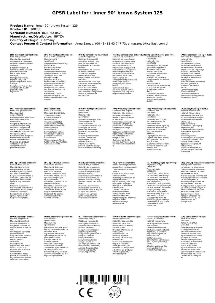 Hjørnestykke Indvendig 90° brun System 125-1