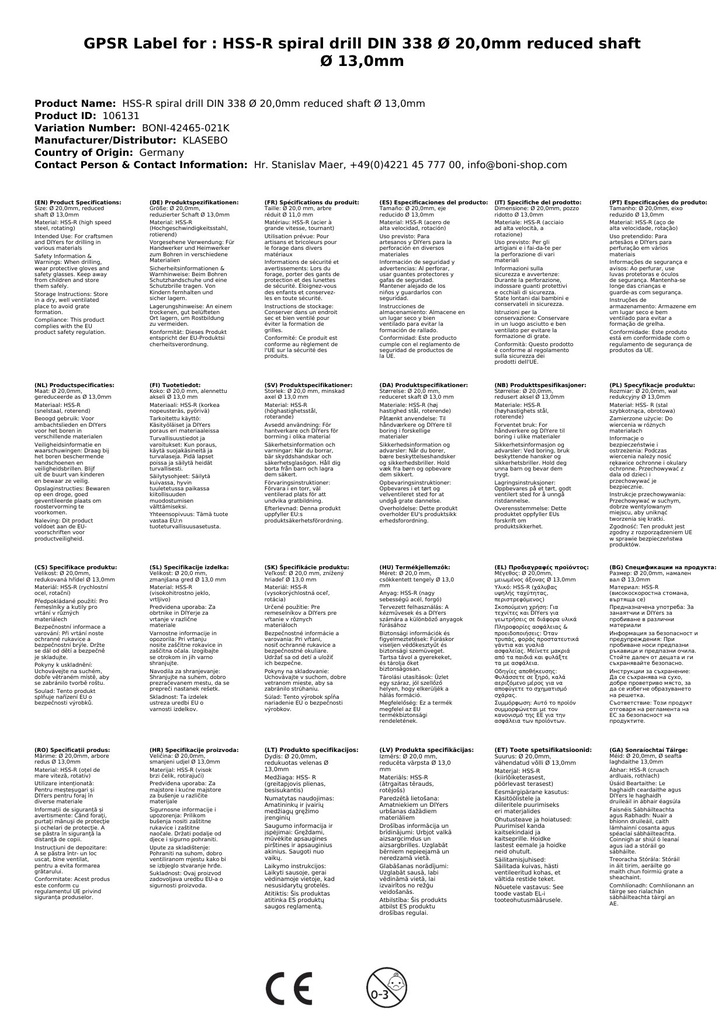 HSS-R Spiralbor DIN 338 Ø 20,0mm reduceret skaft Ø 13,0mm-2