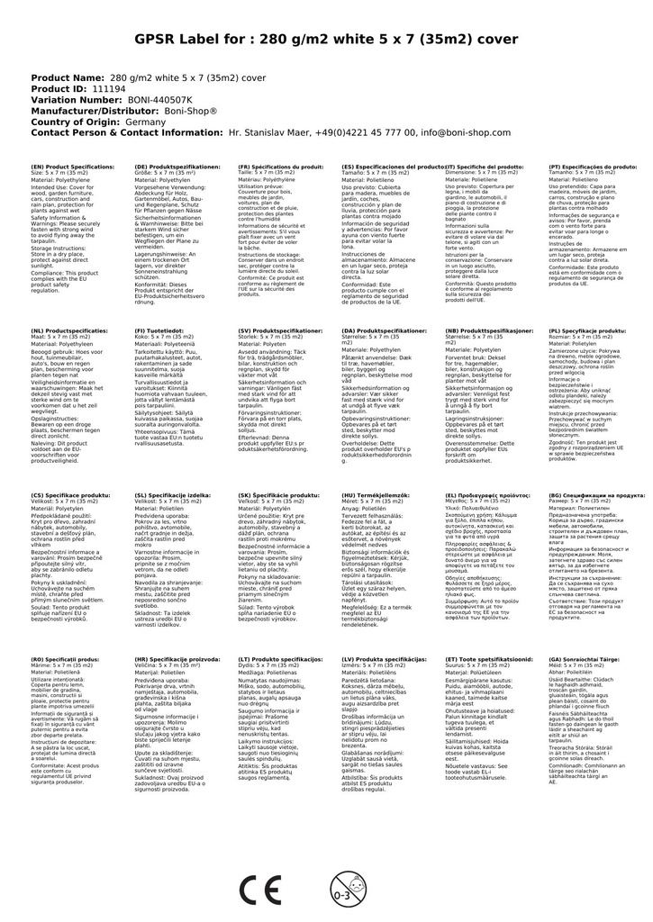 280 g/m² hvid 5 x 7 (35m²) afdækningspresenning-1