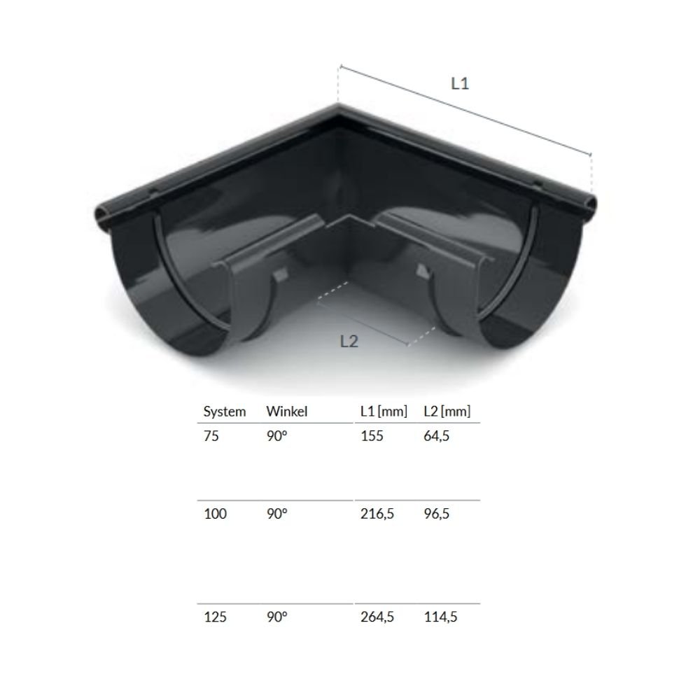 Hjørnestykke Udvendig 90° grafit System 100-0