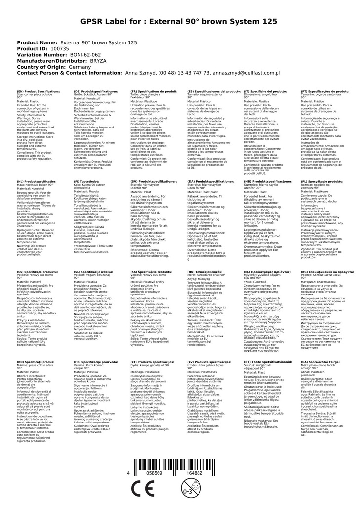 Hjørnestykke Udvendig 90° brun System 125-1