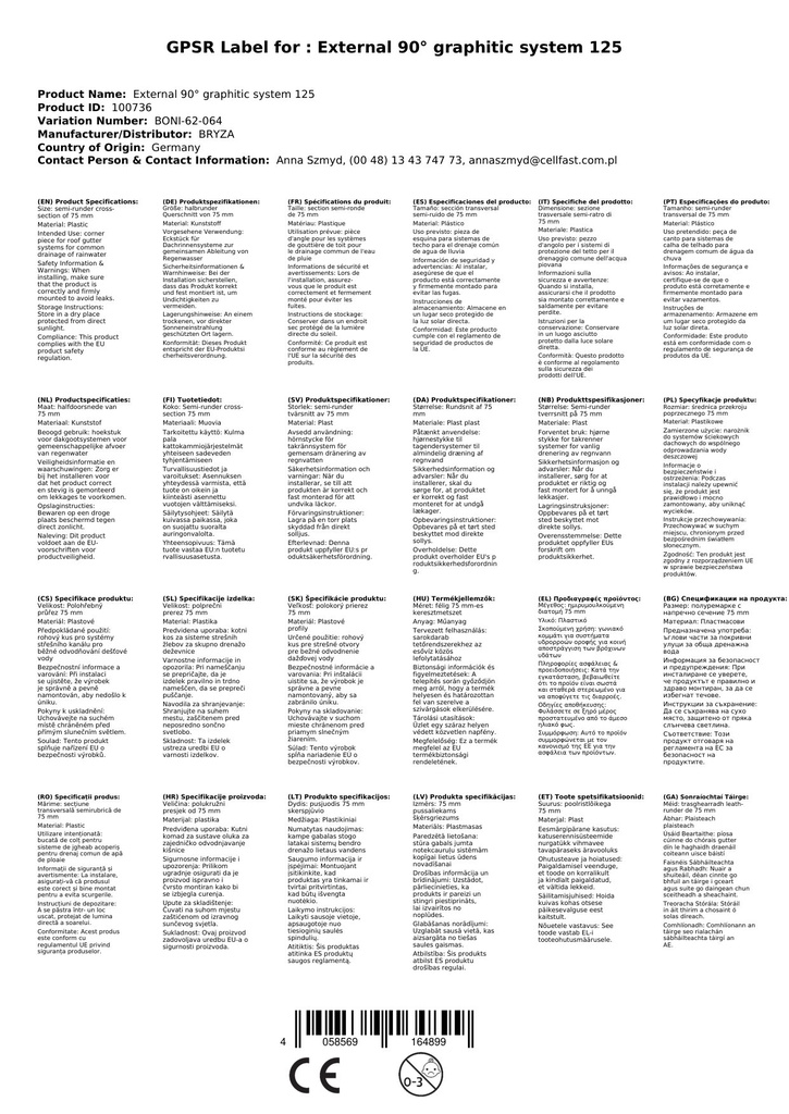 Hjørnestykke Udvendig 90° grafit System 125-1