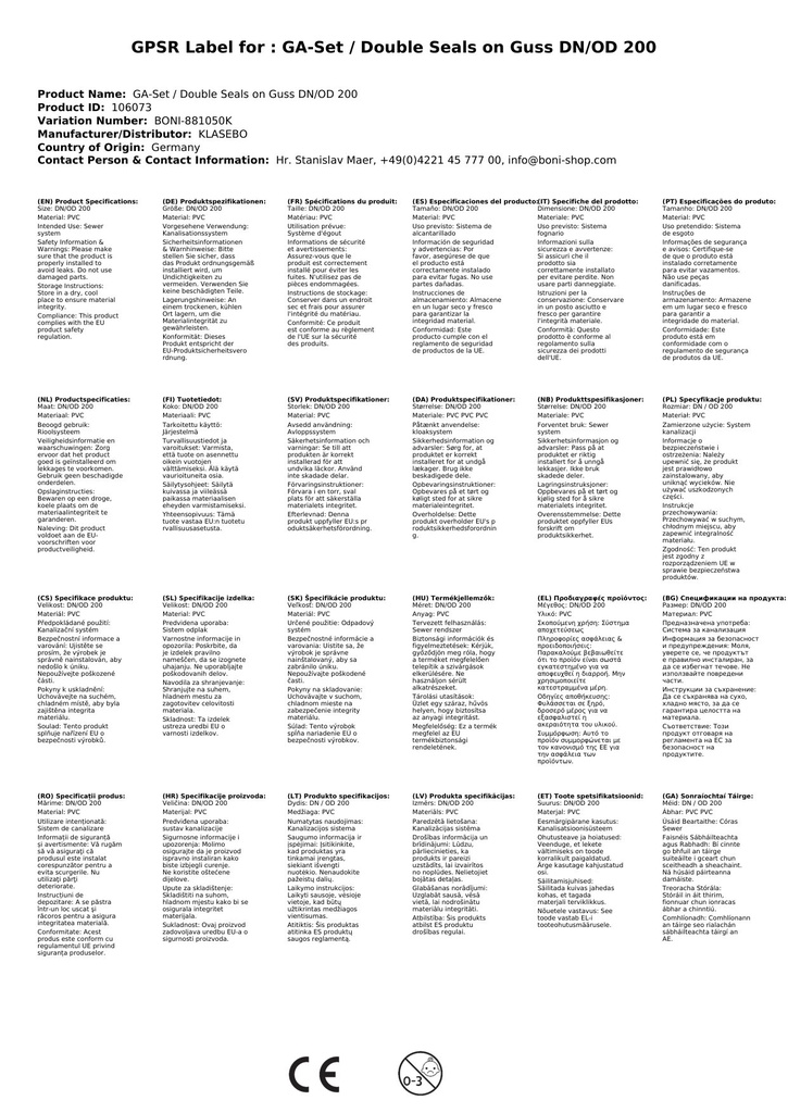 GA-sæt / Dobbelttætninger på støbejern DN/OD 200-3