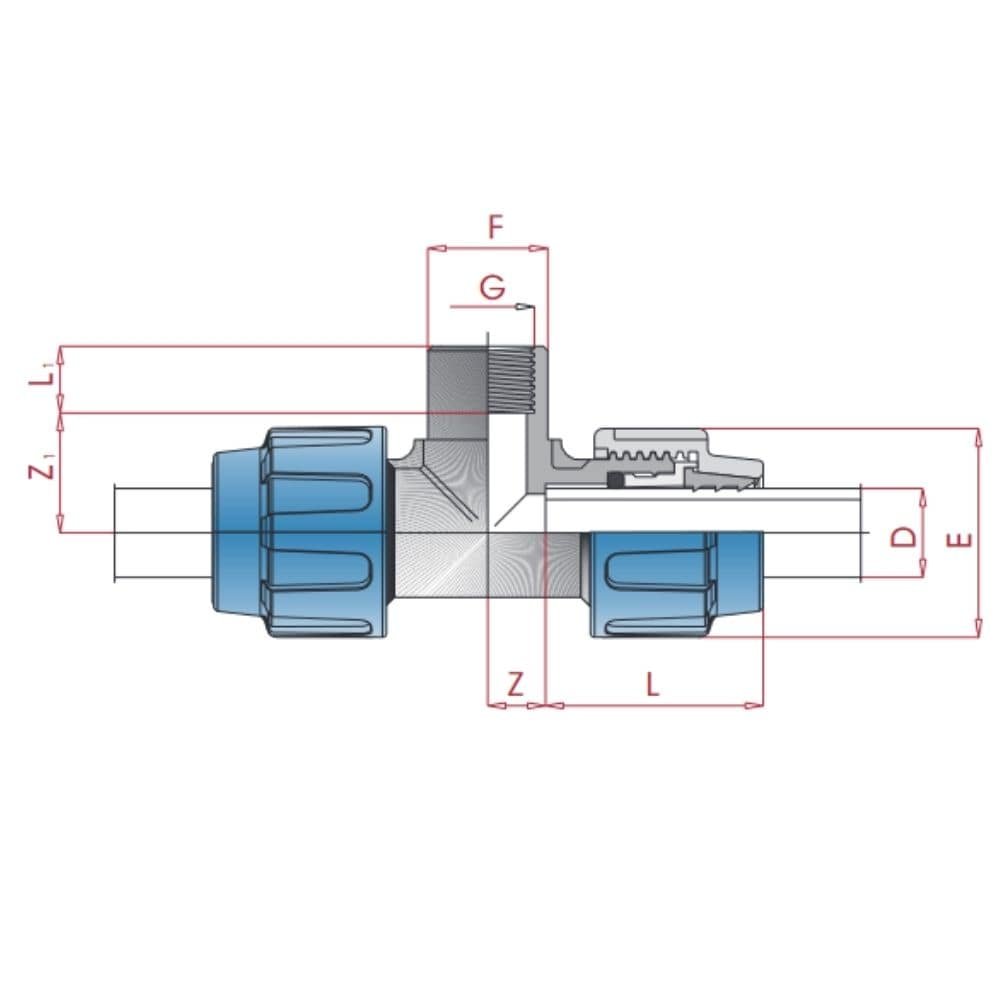 PP PE Rør Fittings T-stykke 20 x 1/2" IG x 20-0