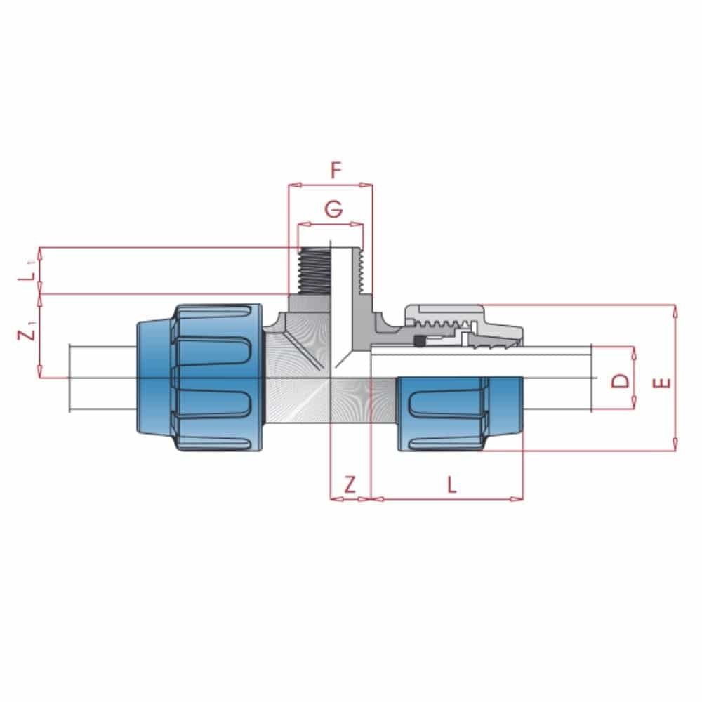 PP PE Rør Fittings T-stykke 20 x 1/2" AG x 20-0