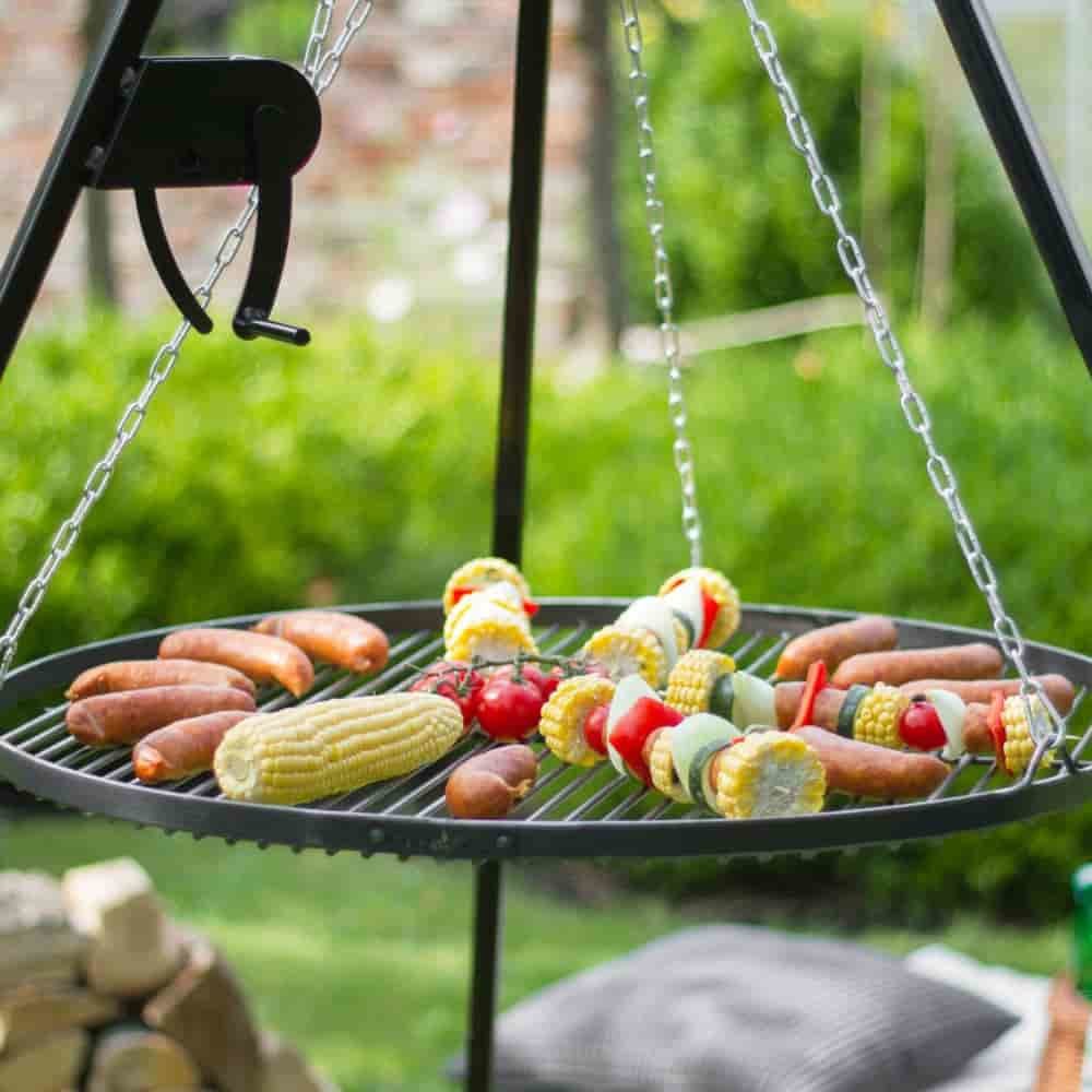 Drejelig grill 180 cm + Grillrist i rustfrit stål 80 cm + Håndsving-1