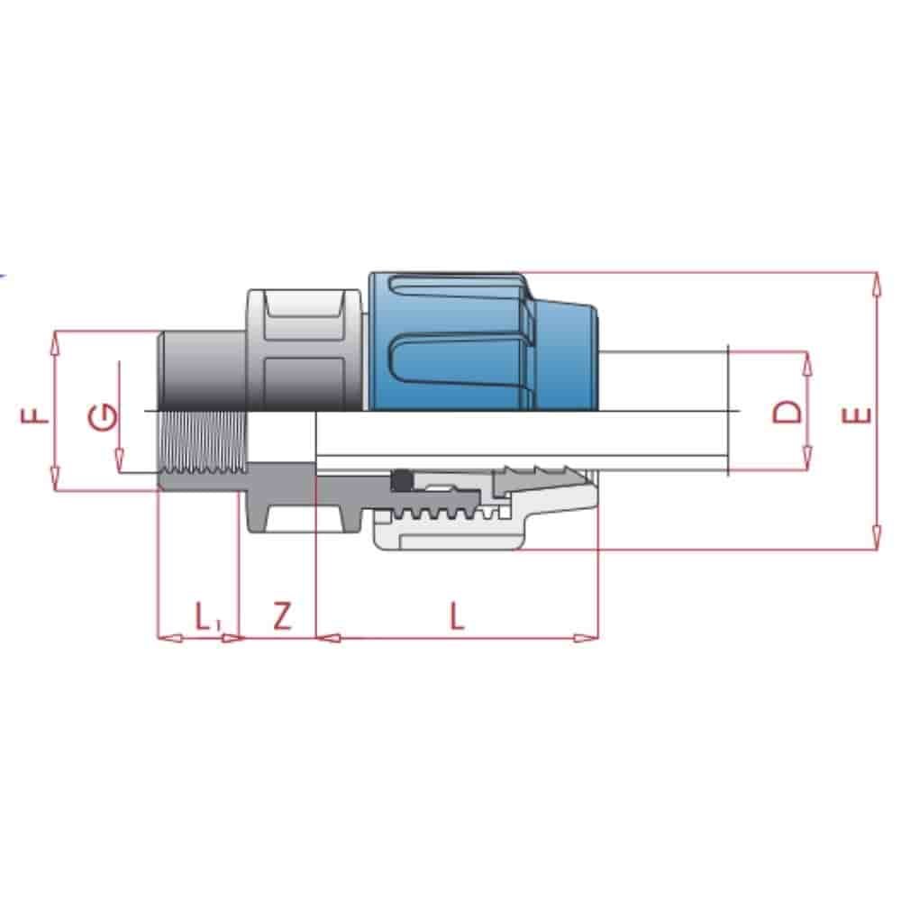 PP PE Rør Fitting Kobling 32 x 1" IG-0