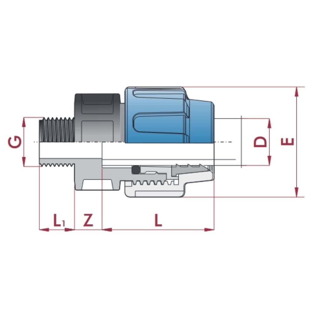 PP PE Rør Fittings Kobling 32 x 1" AG-0