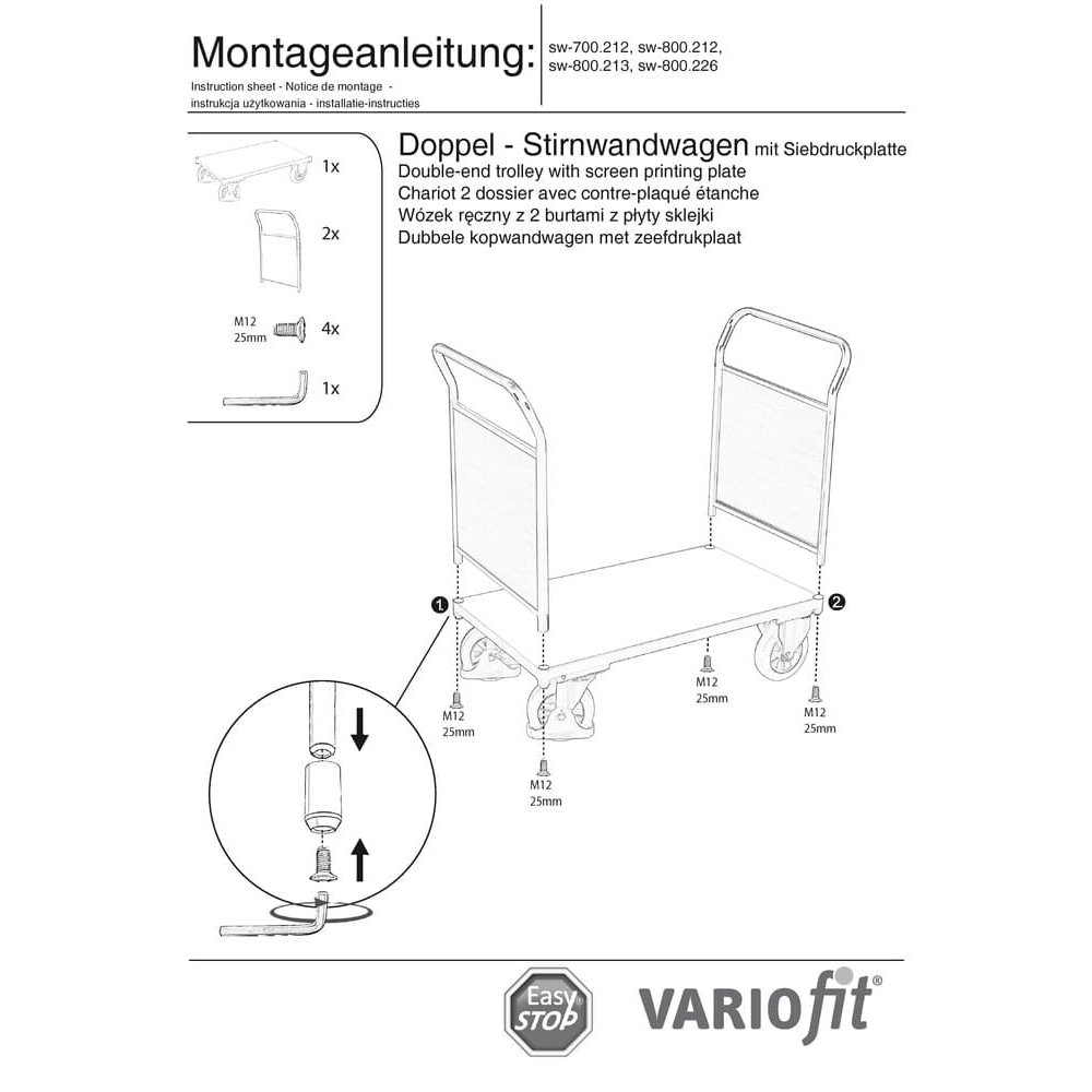 Dobbelt-stirnwandwagen 1000 kg Typ M + EasySTOP-0