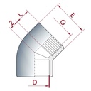 PVC-U 45°Vinkel Muffe x IG 50 mm x 1 1/2" PN10-0