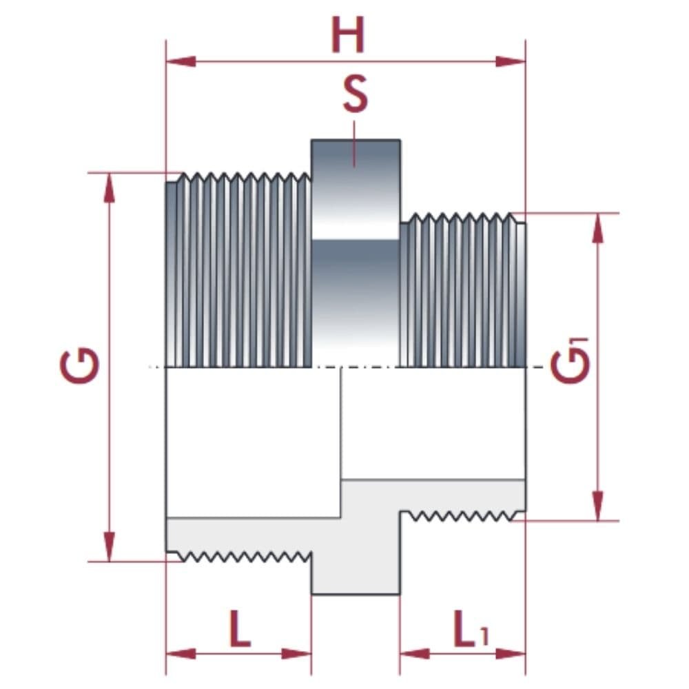 PVC - U Dobbeltmuffe reduceret AG 2 1/2" x 1 1/2"-0