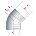 PVC-U 45°Vinkel IG 1 1/2" PN10-0