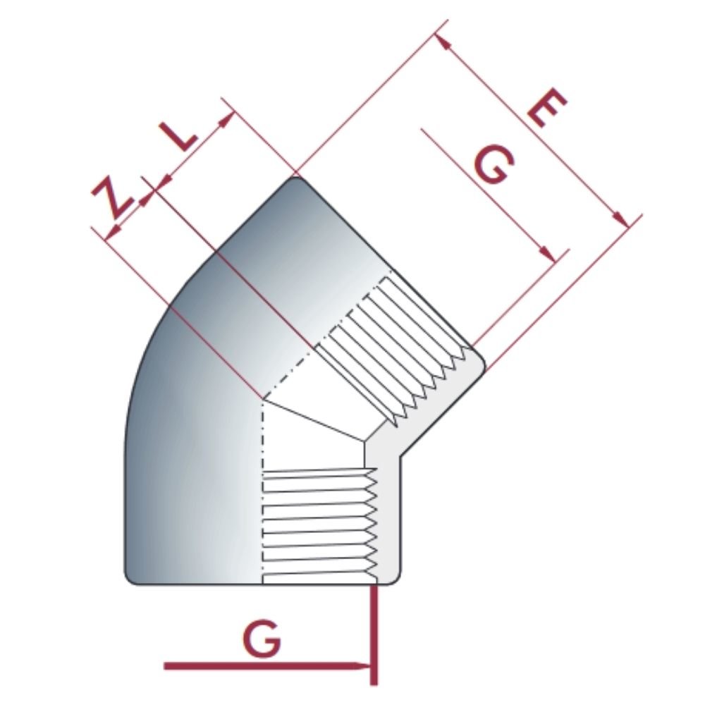 PVC-U 45°Vinkel IG 2" PN10-0