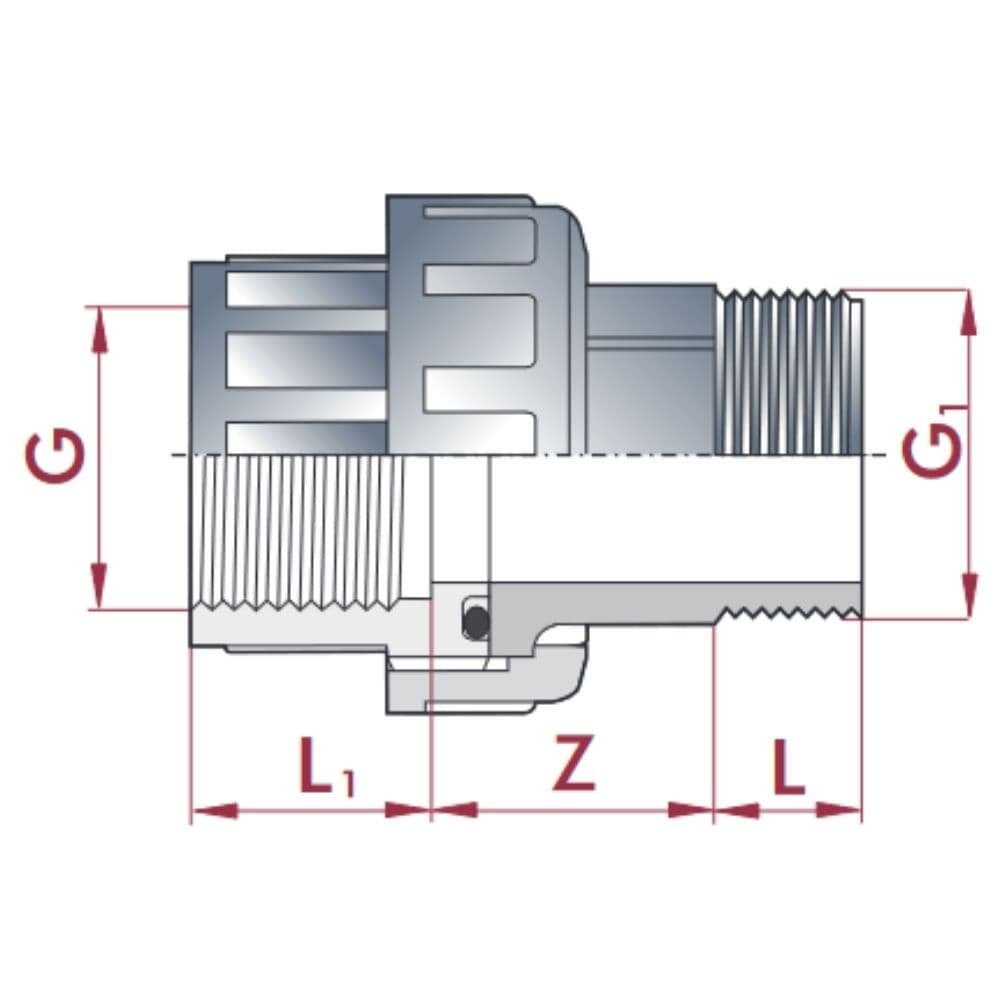 PVC - U Verschraubung IG x AG 1 1/4"-1