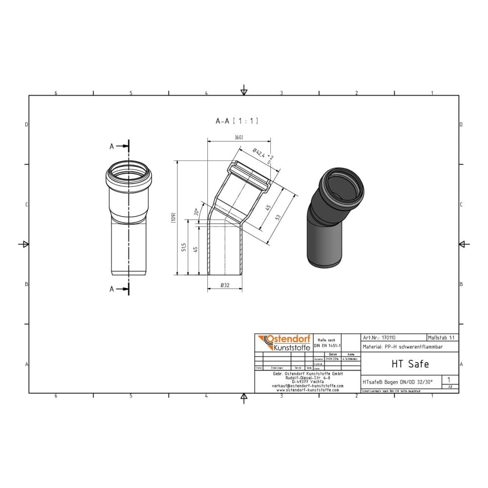 HTsafeB Bøjning DN/OD 32 30 Grad-1