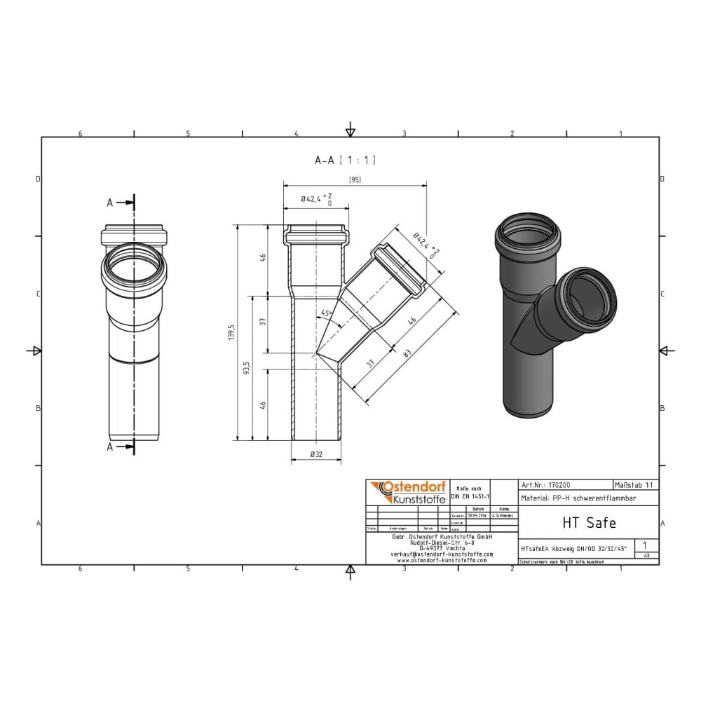 HTsafeEA Gren DN/OD 32/32 45 grader-1