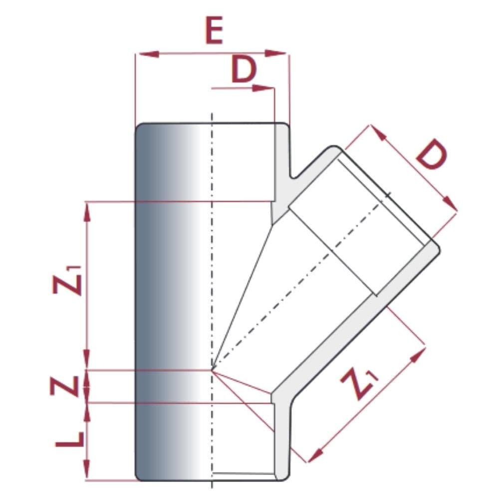 PVC - U 45° T-stykke Muffe 50 mm PN10-0