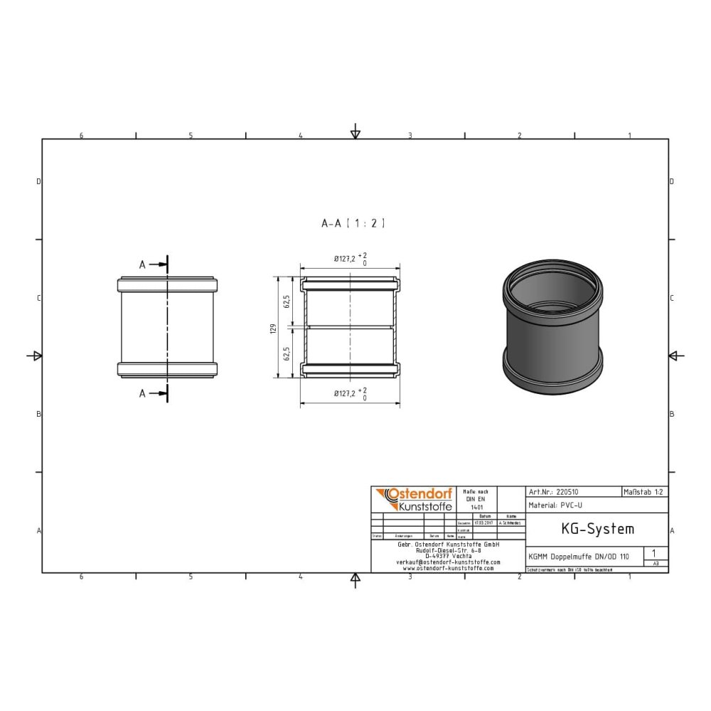 KGMM Double Socket with Rib DN/OD 110-2