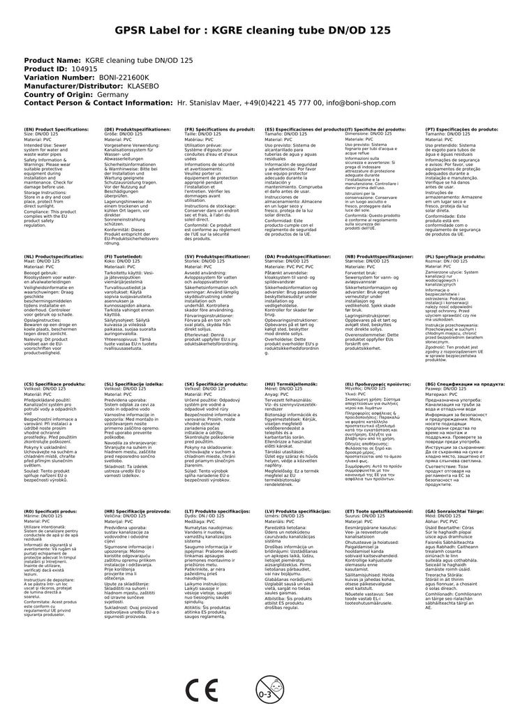 KGRE Rengøringsrør DN/OD 125-3