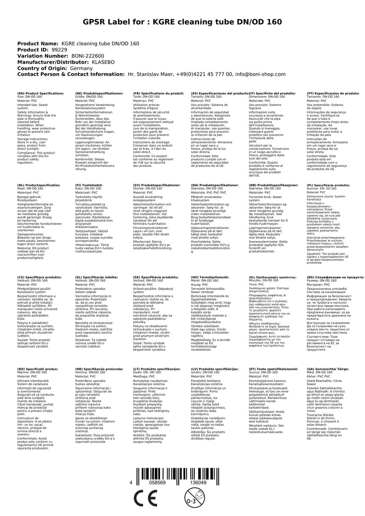 KGRE Rengøringsrør DN/OD 160-3