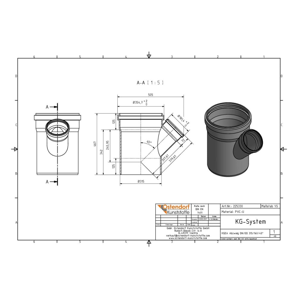 KGEA Gren DN/OD 315/160 45 grader-0