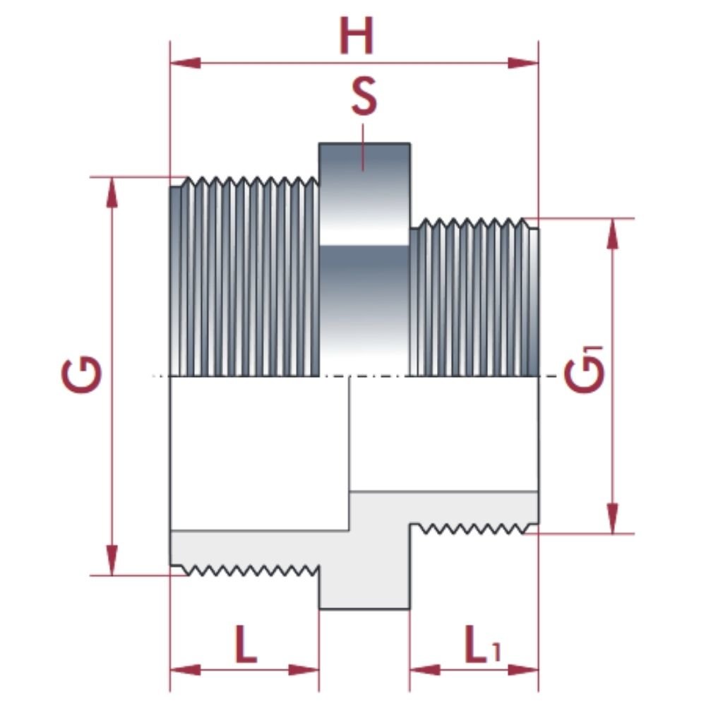 PVC - U Dobbeltmuffe reduceret AG 2" x 1"-0