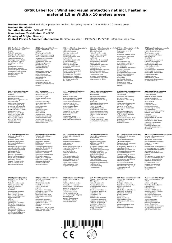 Vind- og synsbeskyttelsesnet inkl. fastgørelsesmateriale 1,8 m bredde x 10 meter grøn snor-3