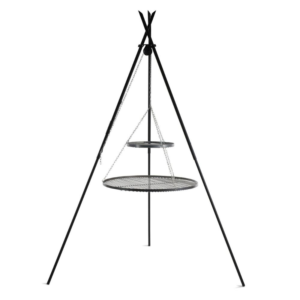 Svinggrill "TIPI" 210 cm + Dobbeltgrillrist 70cm og 40 cm af naturstål