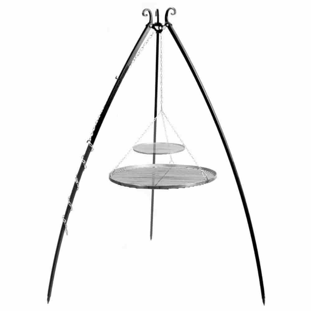 Svinggrill 200 cm + Dobbeltgrillrist i rustfrit stål 70 cm og 40 cm