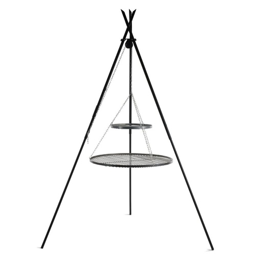 [BONI-C111447] Drejelig grill "TIPI" 210 cm + dobbelt rist 80 cm og 40 cm af naturligt stål