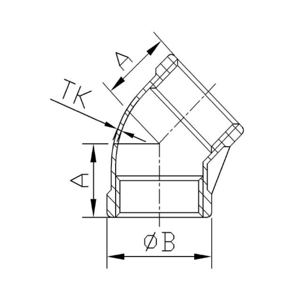 Gevindfitting rustfrit stål vinkel 45° 1 1/2" IG-1